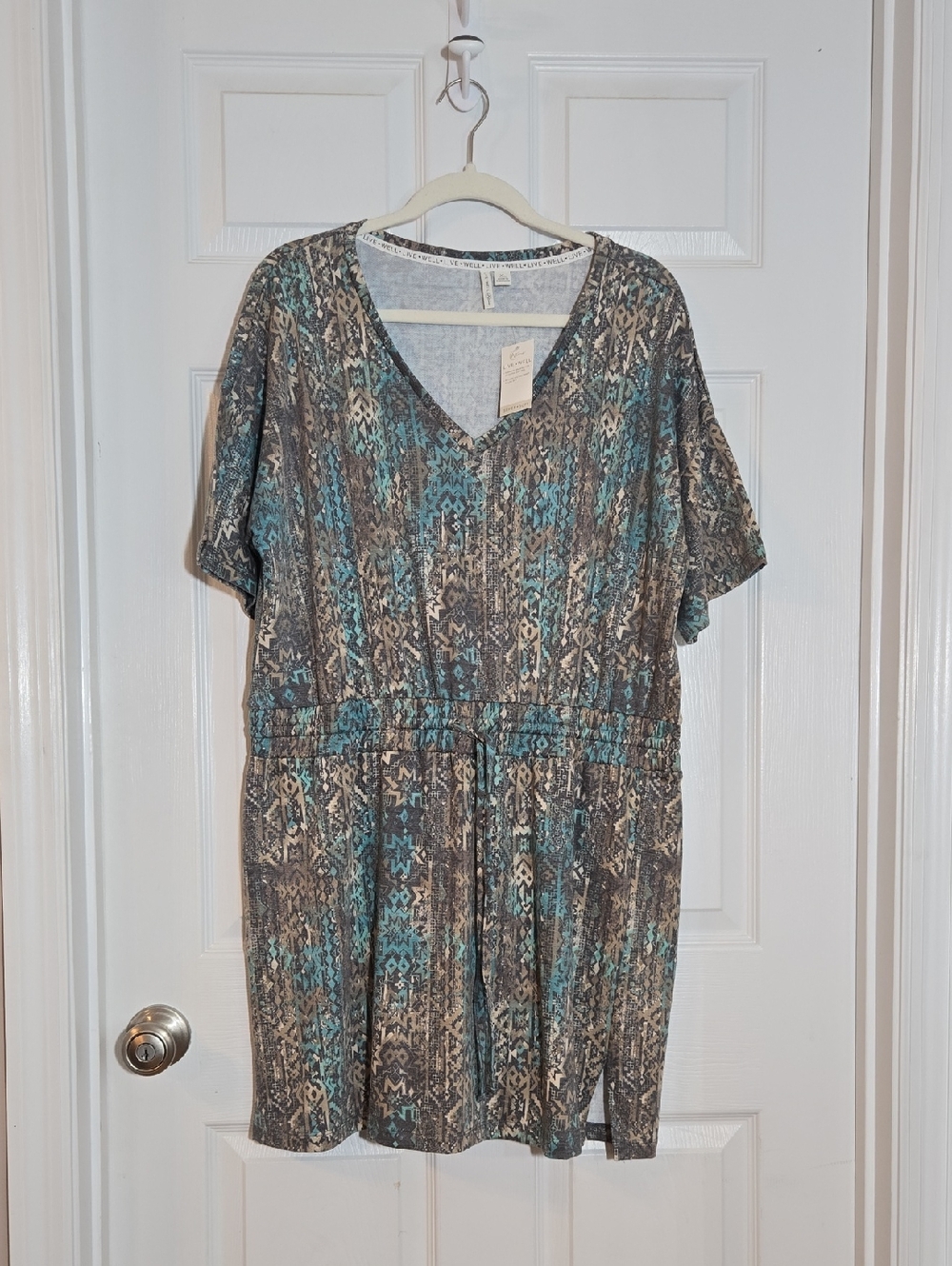 Cato New Tan Green V-Neck Short Sleeve Midi Dress Size XL